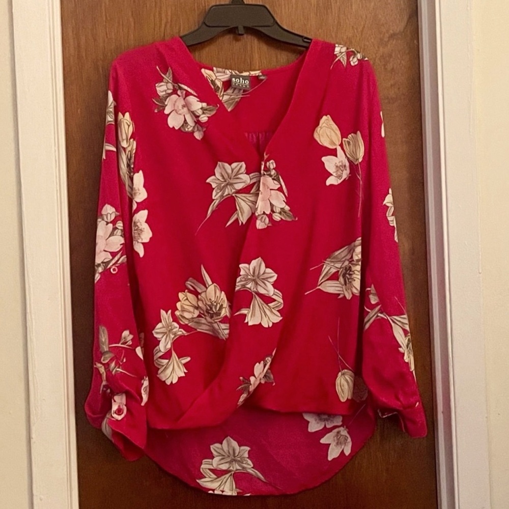 New York & Company Fuchsia Pink Floral Top